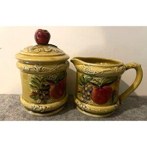 Lefton Vintage Geo Z Greenish gold Sugar and Creamer  #1104